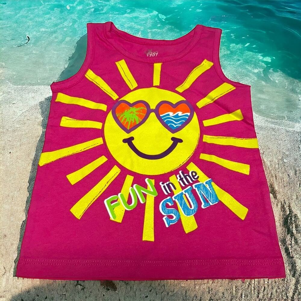 The‎ Children's Place Girls Tank Top Sz 12-18 Mo Fun in the Sun Pink Glitter NEW
